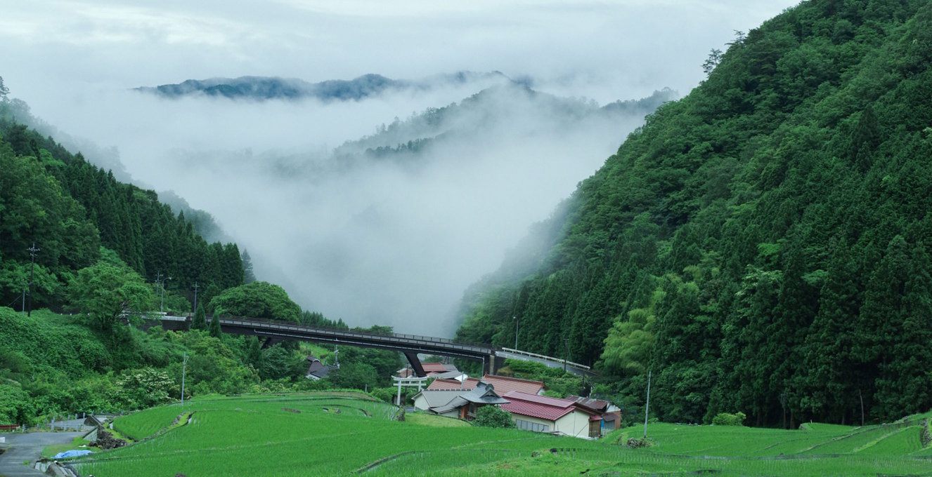 森の環のある吉賀町の山並み